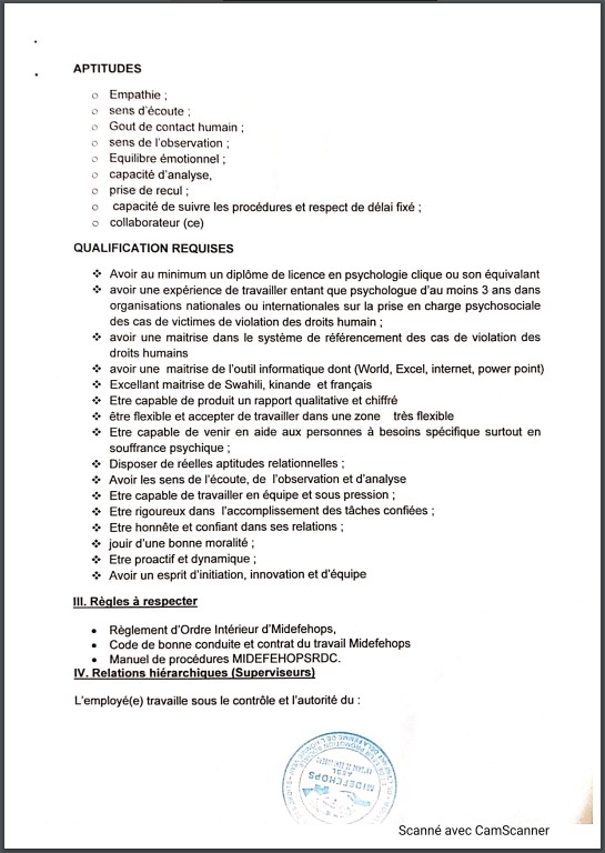 OFFRE D'EMPLOI : MIDEFEHOPS recrute un (e) PSYCHOLOGUE CLINICIEN (NE)