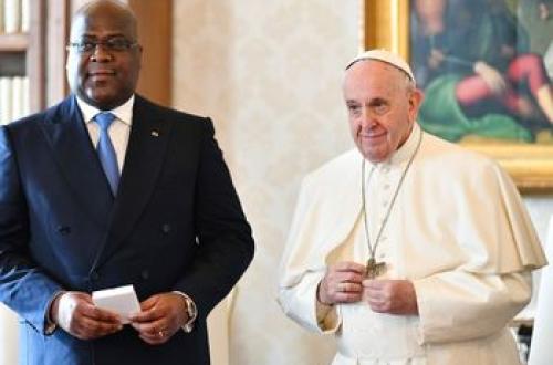 <p>Pope Francis meets Republic of Congo’s President Felix Tshisekedi during a private audience at the Vatican, Friday, Jan. 17, 2020. (Vincenzo Pinto/ Pool photo via AP)</p>
