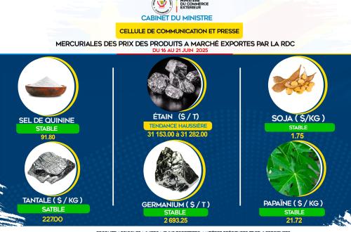 Tendances des prix des produits agricoles et miniers exportés par la RDC