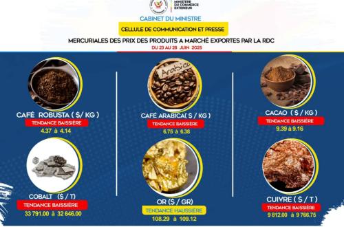 L’or en hausse, le cacao et le café arabica congolais en baisse à l’exportation