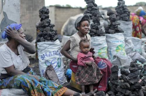 <p>Deux femmes vendent du charbon de bois sur le marché de Lusaka en Zambie, le 9 mars 2016.  (BRITTA PEDERSEN / ZB) (Image d’illustration)</p>
