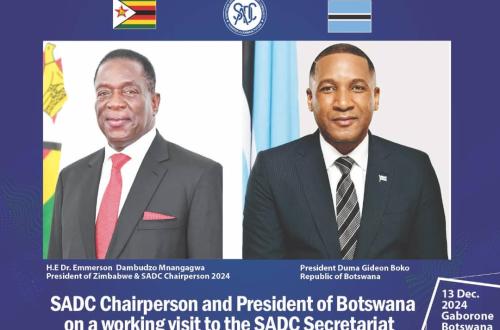 Visite du secrétariat de la SADC annoncée pour le 13 décembre prochain par Emmerson Mnangagwa et Duma Gideon pour apprécier le travail effectué