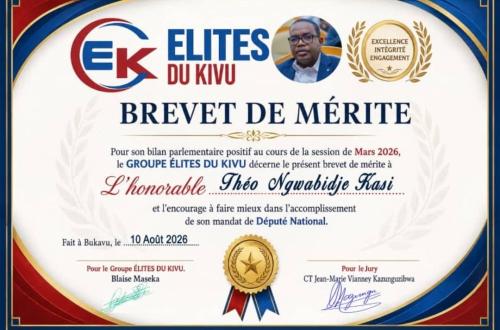 Sud-Kivu : le groupe « Elites du Kivu » décerne un brevet de mérite au député national Théo Ngwabidje Kasi