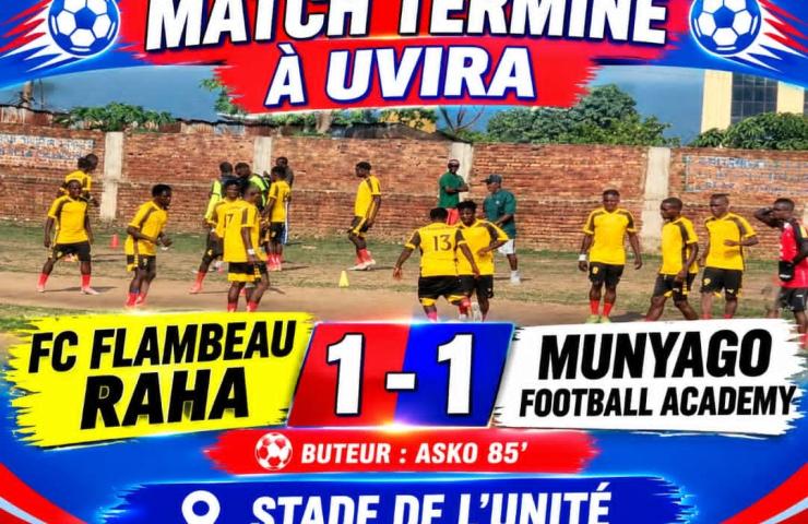 Uvira : mené, Flambeau Raha arrache le nul à la 85e minute grâce à Asko